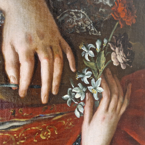 Close-up handen schilderij